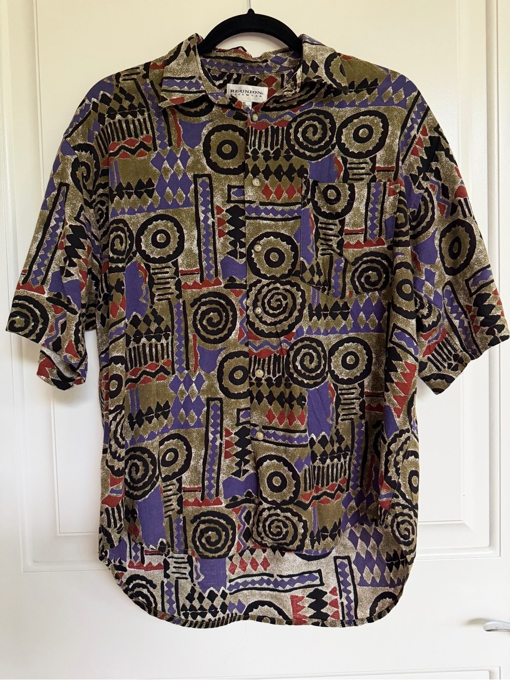 Reunion Menswear Vintage Geometric Tribal Short-Sleeve Button Up